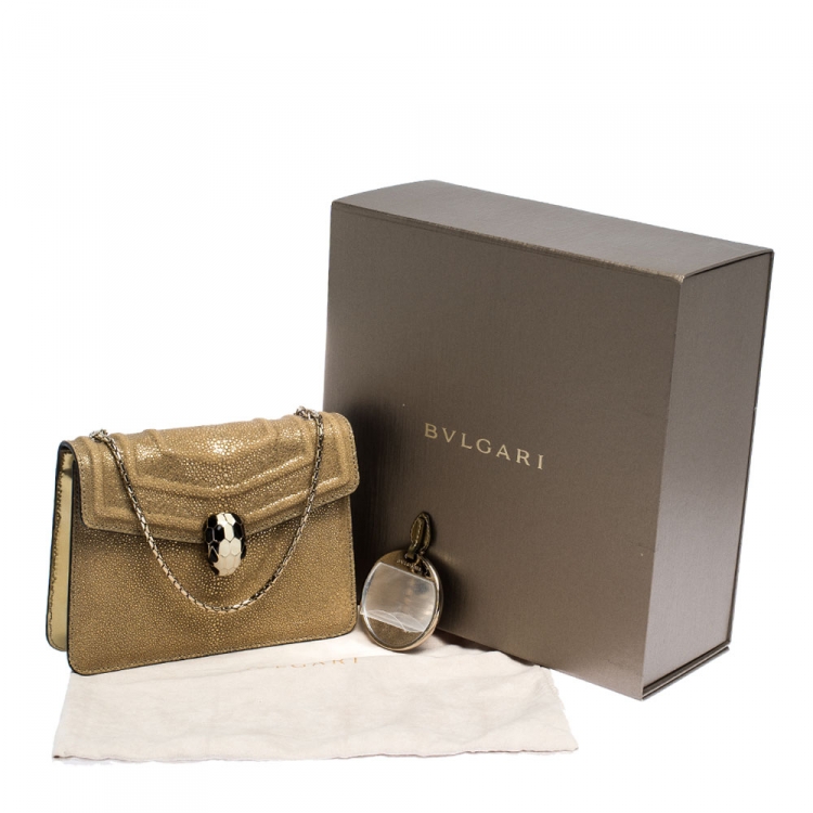 Pre Owned Bvlgari Metallic Gold Stingray and Patent Leather Serpenti Forever Shoulder Bag