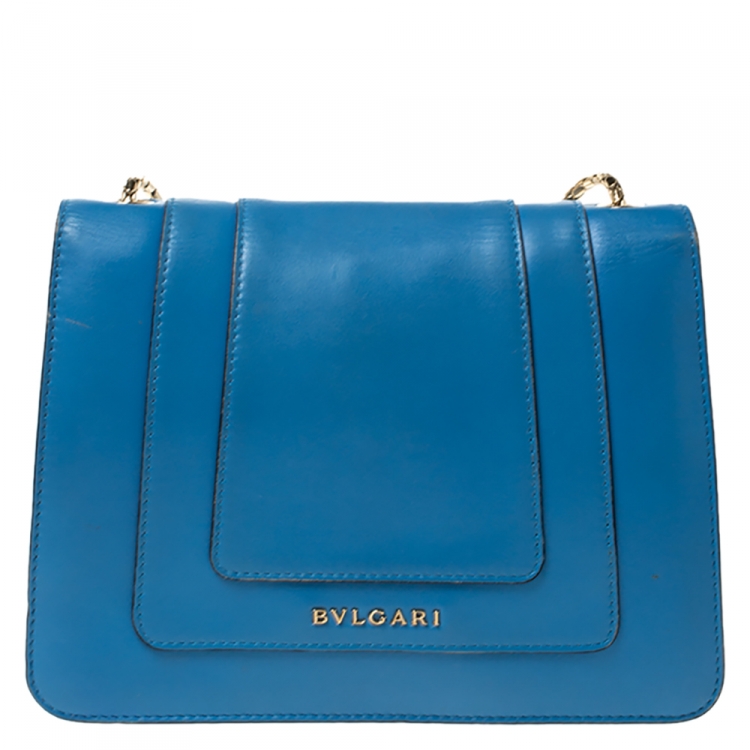 Pre Owned Bvlgari Light Blue Leather Small Serpenti Forever Shoulder Bag