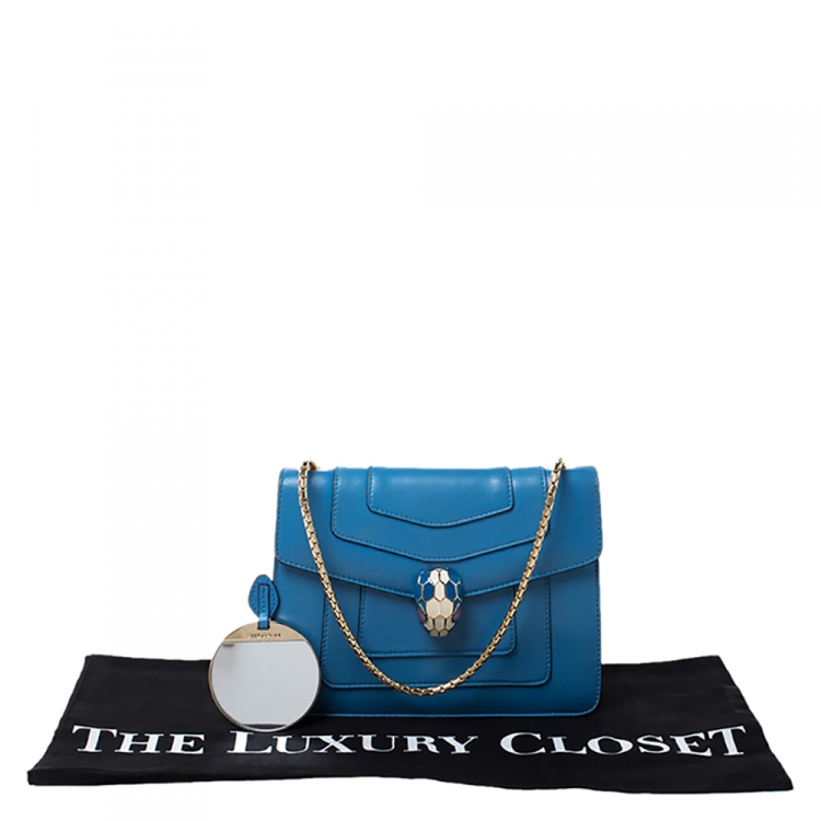 Pre Owned Bvlgari Light Blue Leather Small Serpenti Forever Shoulder Bag