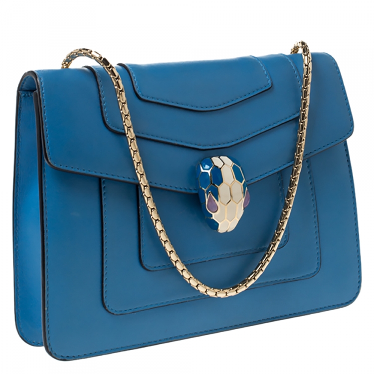 Pre Owned Bvlgari Light Blue Leather Small Serpenti Forever Shoulder Bag