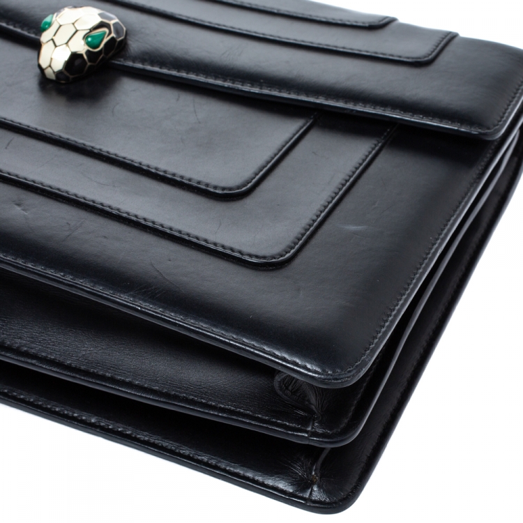 مملوكة مسبقًا Bvlgari Black Leather Serpenti Forever Shoulder Bag