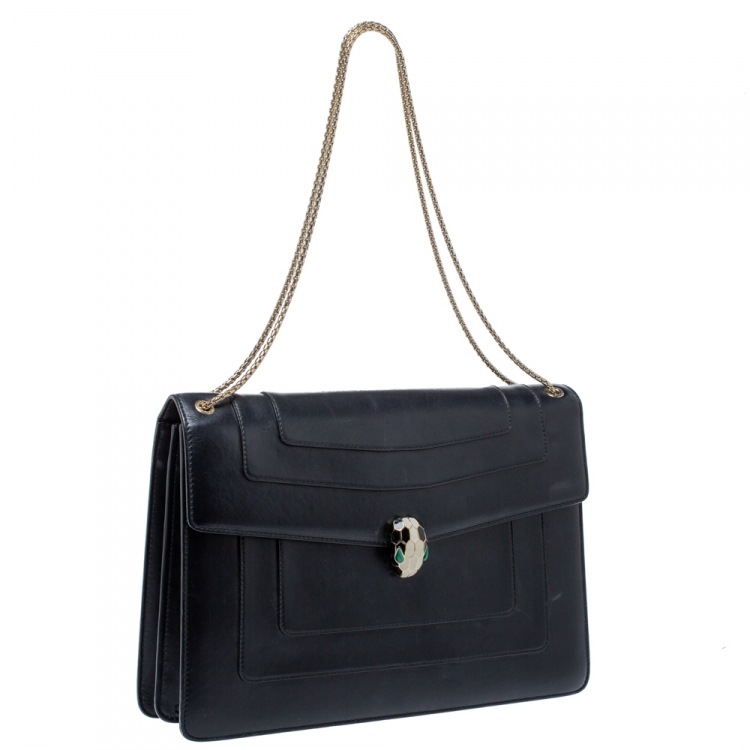 مملوكة مسبقًا Bvlgari Black Leather Serpenti Forever Shoulder Bag