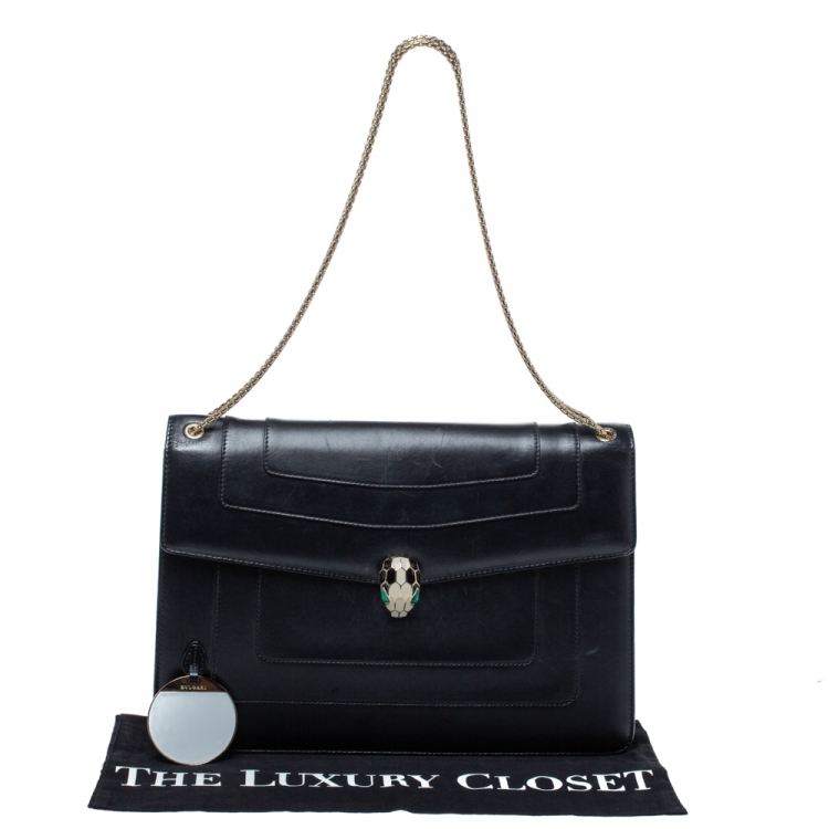 مملوكة مسبقًا Bvlgari Black Leather Serpenti Forever Shoulder Bag