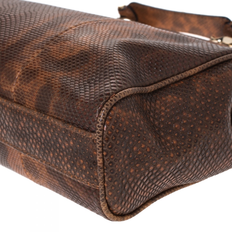 Pre Owned Bvlgari Brown Lizard Medium Bonton Bag