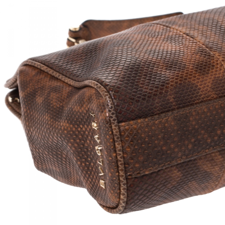 Pre Owned Bvlgari Brown Lizard Medium Bonton Bag