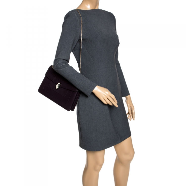 مملوكة مسبقًا Bvlgari Dark Plum Leather Medium Serpenti Forever Flap Shoulder Bag