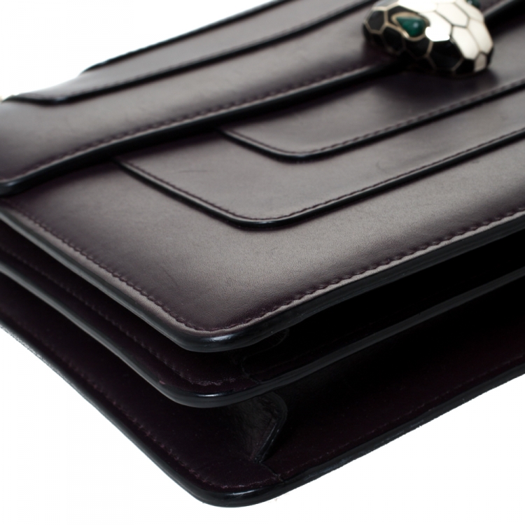 مملوكة مسبقًا Bvlgari Dark Plum Leather Medium Serpenti Forever Flap Shoulder Bag