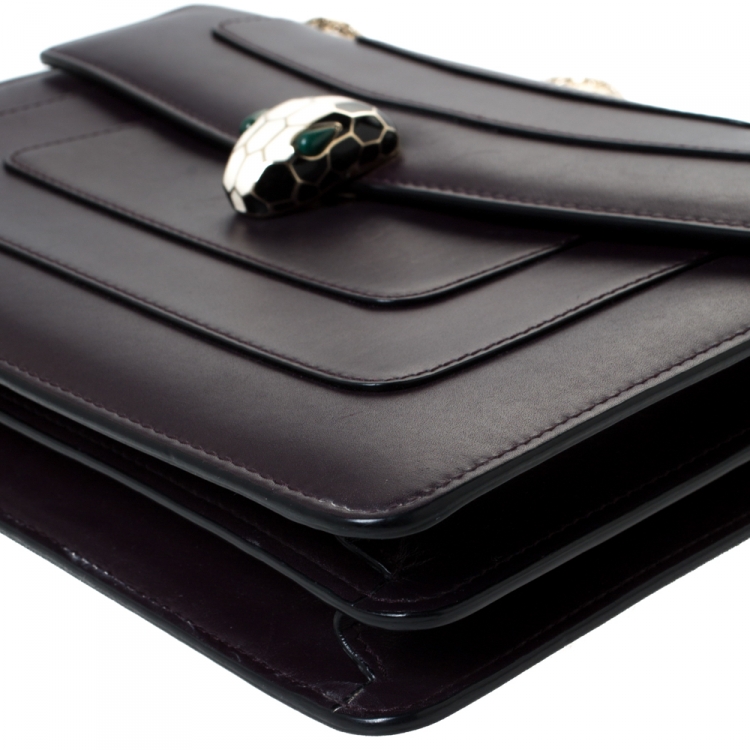 مملوكة مسبقًا Bvlgari Dark Plum Leather Medium Serpenti Forever Flap Shoulder Bag
