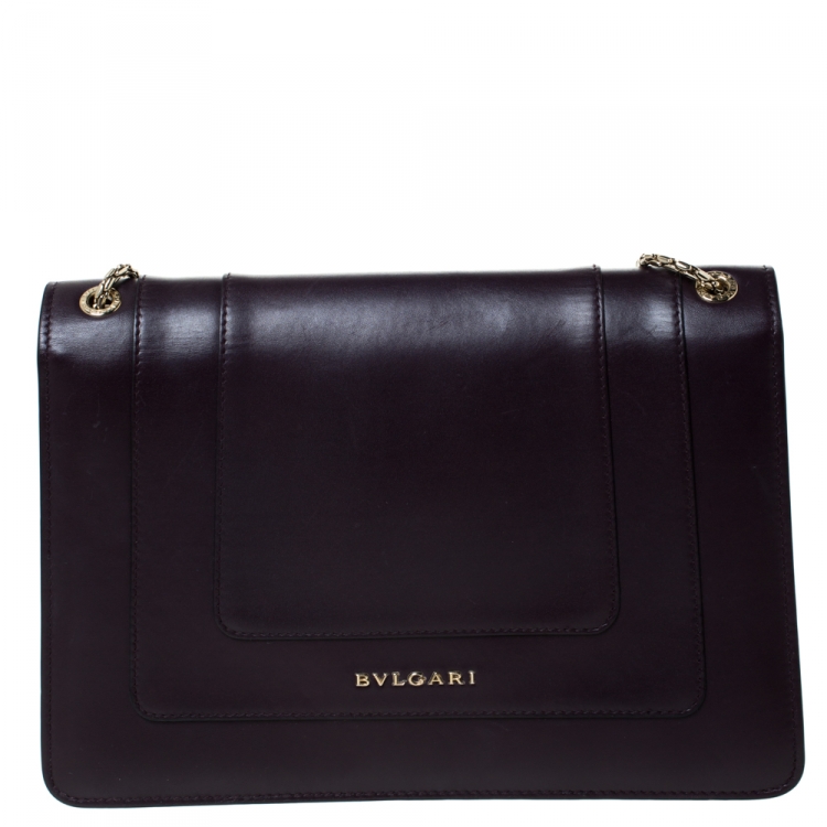 مملوكة مسبقًا Bvlgari Dark Plum Leather Medium Serpenti Forever Flap Shoulder Bag