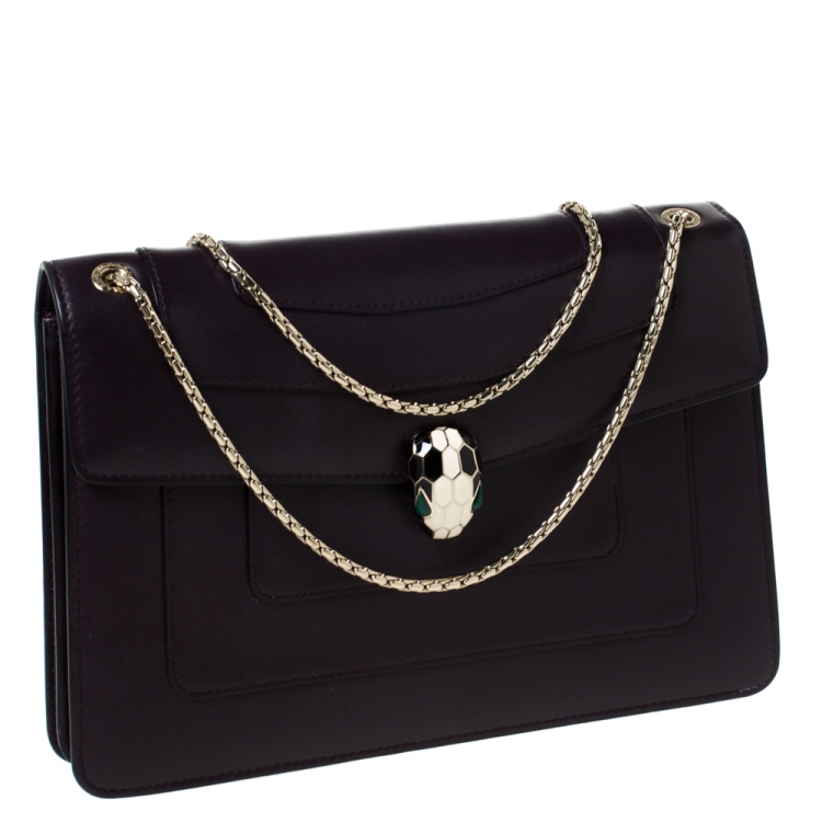 مملوكة مسبقًا Bvlgari Dark Plum Leather Medium Serpenti Forever Flap Shoulder Bag