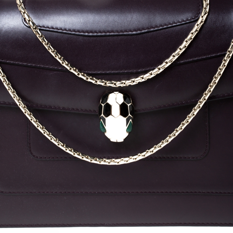 مملوكة مسبقًا Bvlgari Dark Plum Leather Medium Serpenti Forever Flap Shoulder Bag