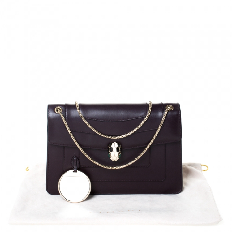 مملوكة مسبقًا Bvlgari Dark Plum Leather Medium Serpenti Forever Flap Shoulder Bag