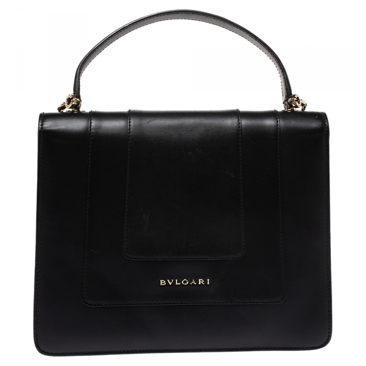 Pre Owned Bvlgari Black Leather Serpenti Forever Flap Bag