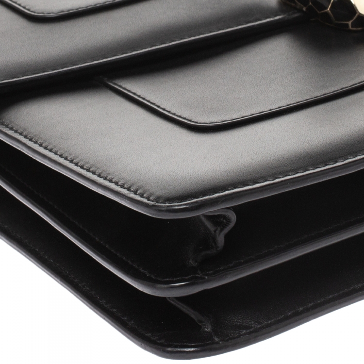 Pre Owned Bvlgari Black Leather Serpenti Forever Flap Bag