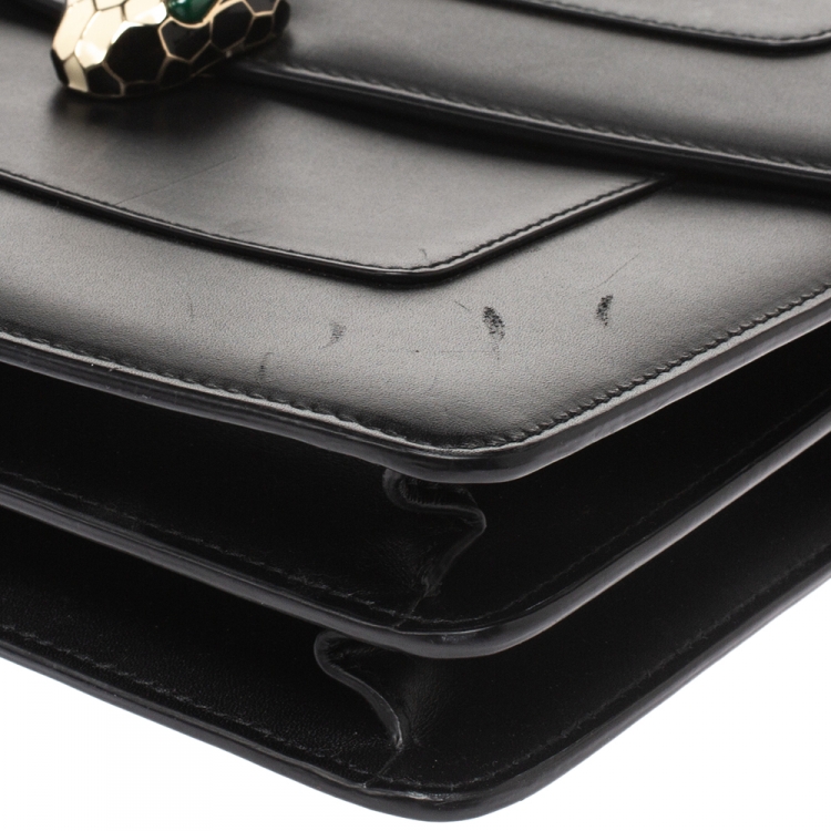 Pre Owned Bvlgari Black Leather Serpenti Forever Flap Bag