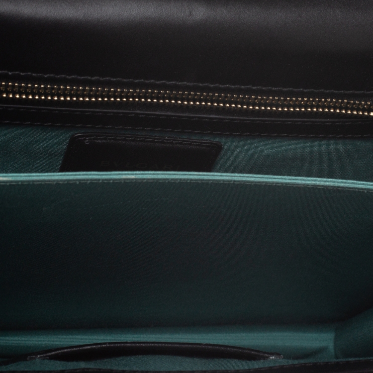 Pre Owned Bvlgari Black Leather Serpenti Forever Flap Bag