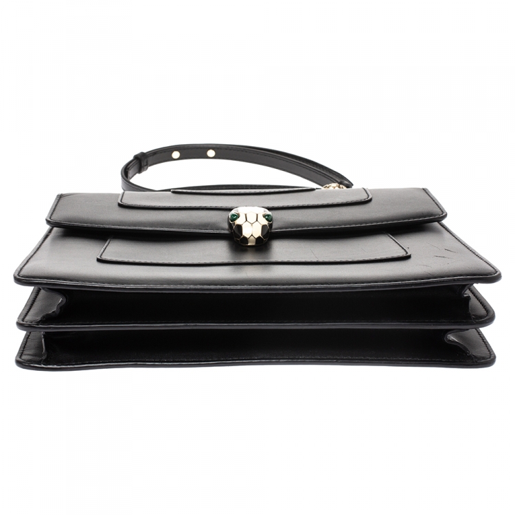 Pre Owned Bvlgari Black Leather Serpenti Forever Flap Bag