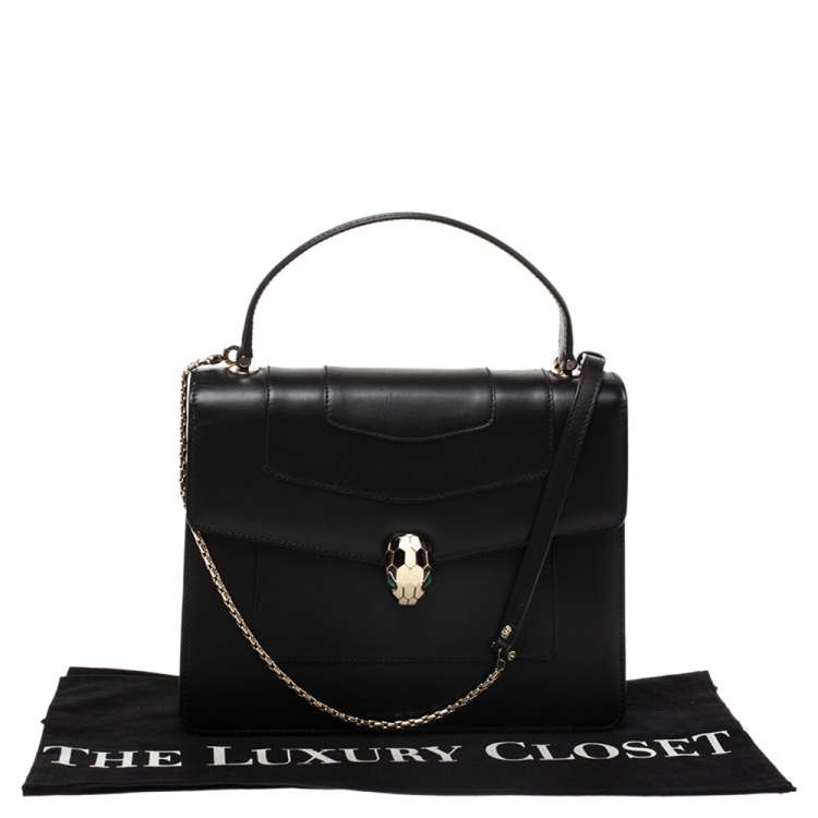 Pre Owned Bvlgari Black Leather Serpenti Forever Flap Bag
