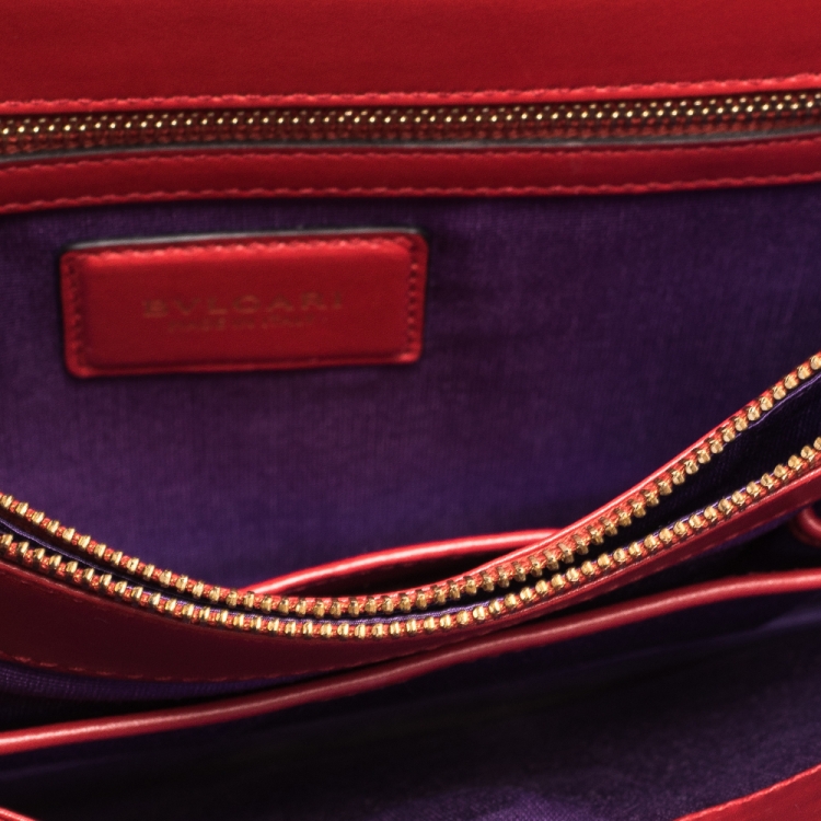 Pre Owned Bvlgari Red Leather Medium Serpenti Forever Flap Shoulder Bag
