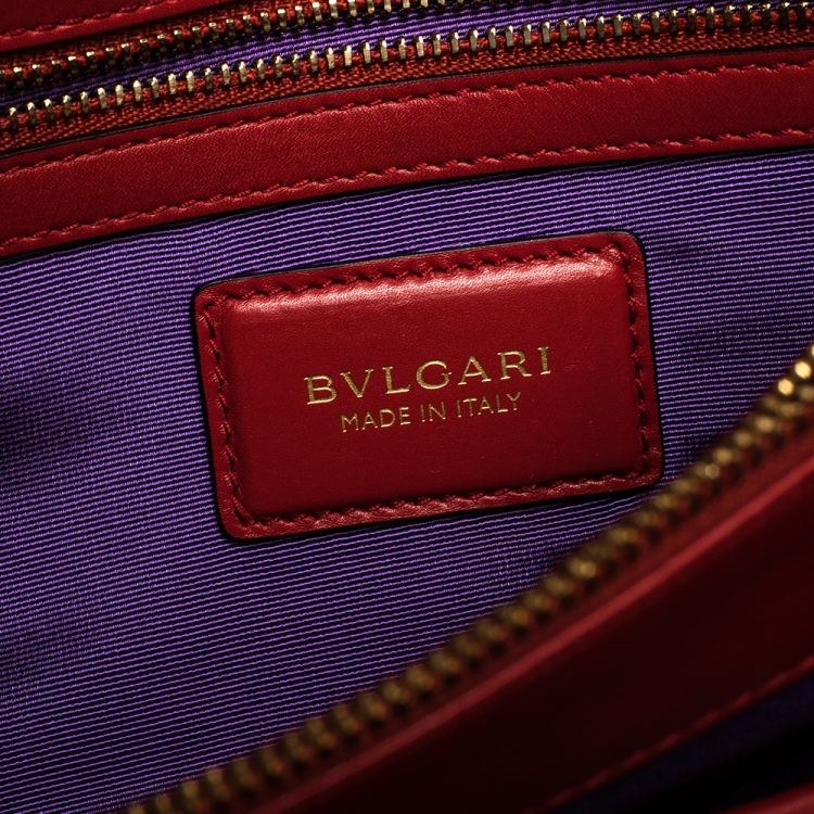 Pre Owned Bvlgari Red Leather Medium Serpenti Forever Flap Shoulder Bag