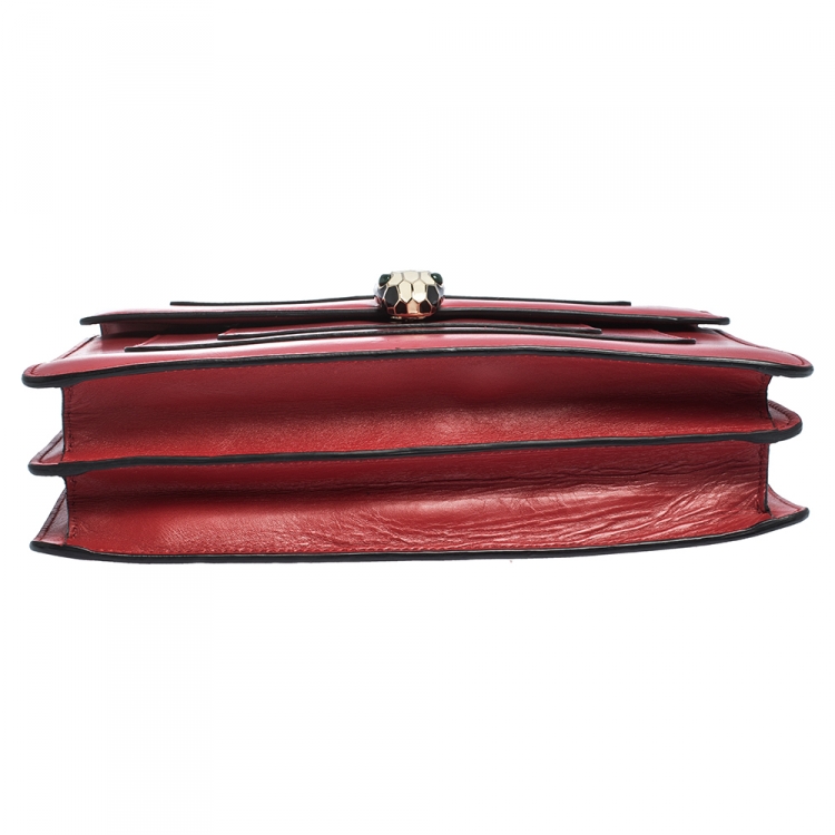 Pre Owned Bvlgari Red Leather Medium Serpenti Forever Flap Shoulder Bag