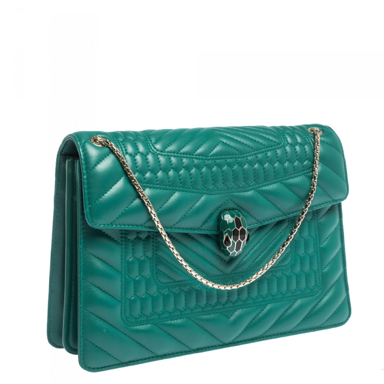 مملوكة مسبقًا Bvlgari Green Quilted Scaglie Leather Medium Serpenti Forever Shoulder Bag