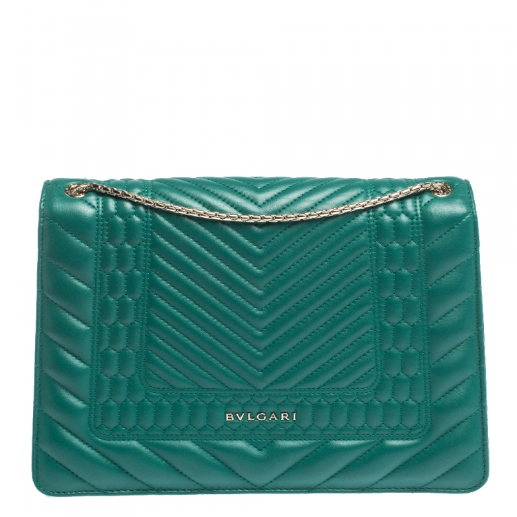 مملوكة مسبقًا Bvlgari Green Quilted Scaglie Leather Medium Serpenti Forever Shoulder Bag