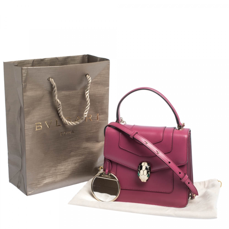 Pre Owned Bvlgari Magenta Leather Serpenti Forever Flap Top Handle Bag