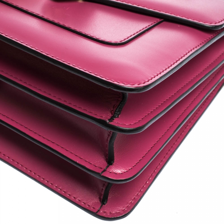 Pre Owned Bvlgari Magenta Leather Serpenti Forever Flap Top Handle Bag