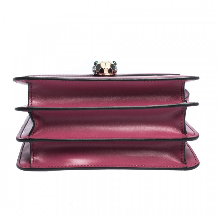 Pre Owned Bvlgari Magenta Leather Serpenti Forever Flap Top Handle Bag