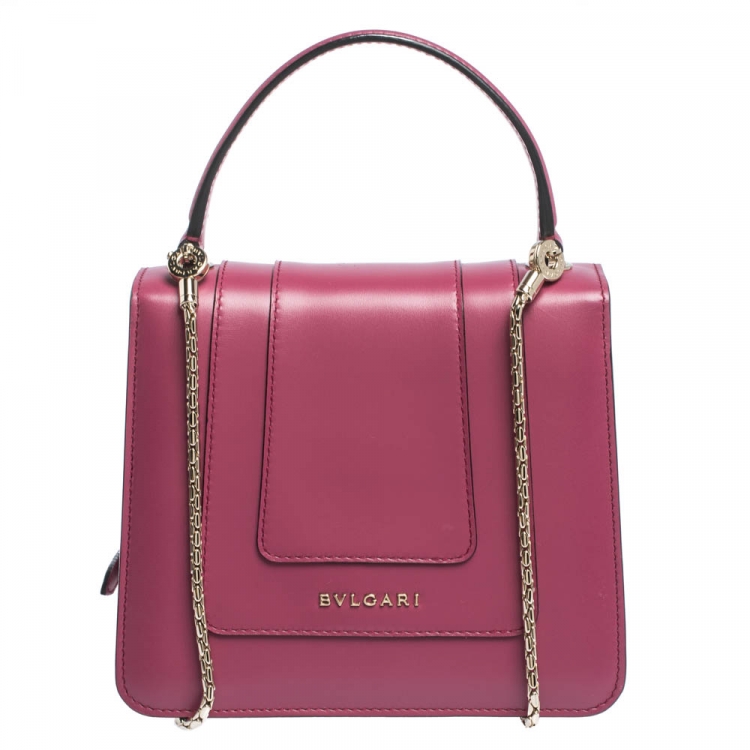 Pre Owned Bvlgari Magenta Leather Serpenti Forever Flap Top Handle Bag