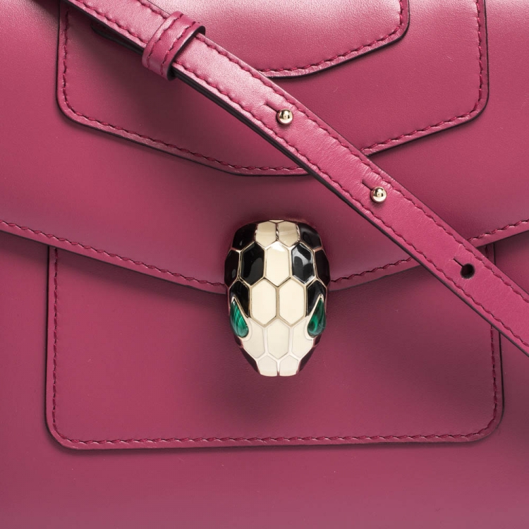 Pre Owned Bvlgari Magenta Leather Serpenti Forever Flap Top Handle Bag
