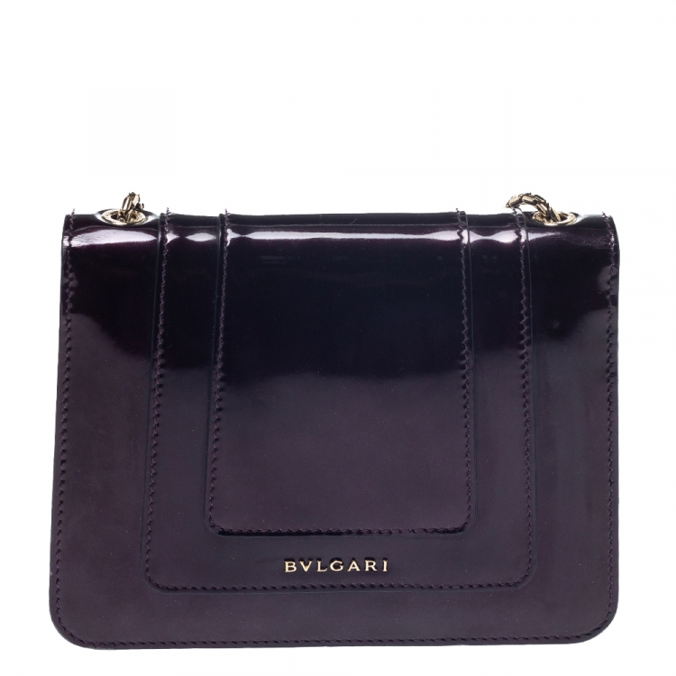 Pre Owned Bvlgari Plum Patent Leather Small Serpenti Forever Shoulder Bag