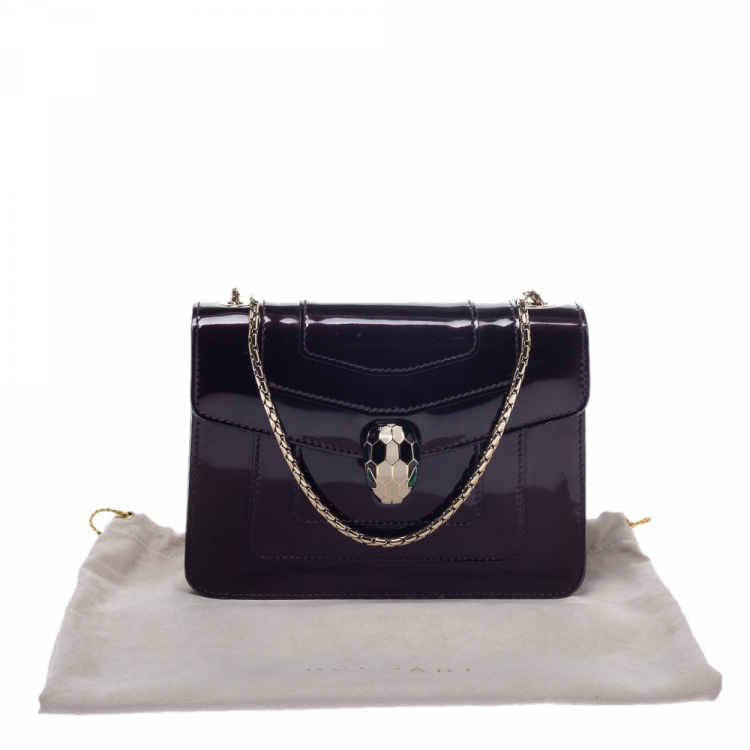 Pre Owned Bvlgari Plum Patent Leather Small Serpenti Forever Shoulder Bag