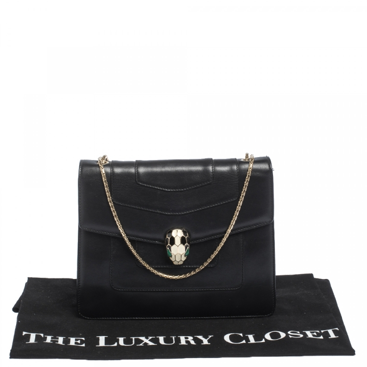 Pre Owned Bvlgari Black Leather Medium Serpenti Forever Shoulder Bag
