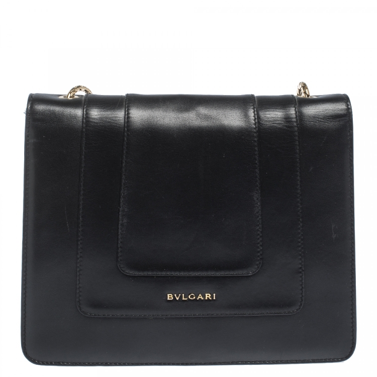 Pre Owned Bvlgari Black Leather Medium Serpenti Forever Shoulder Bag