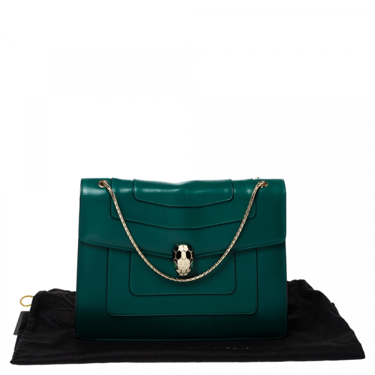 Pre Owned Bvlgari Green Leather Large Serpenti Forever Shoulder Bag
