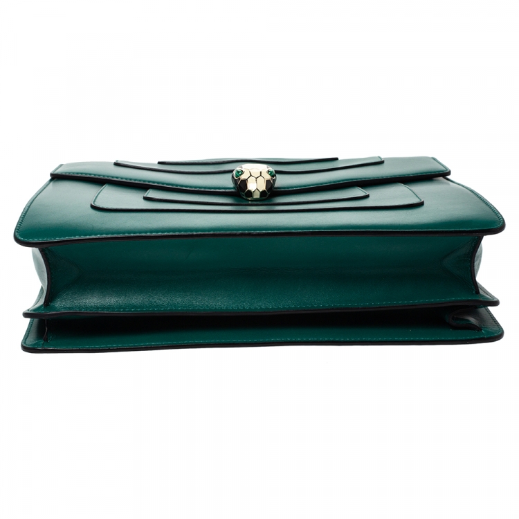 Pre Owned Bvlgari Green Leather Large Serpenti Forever Shoulder Bag