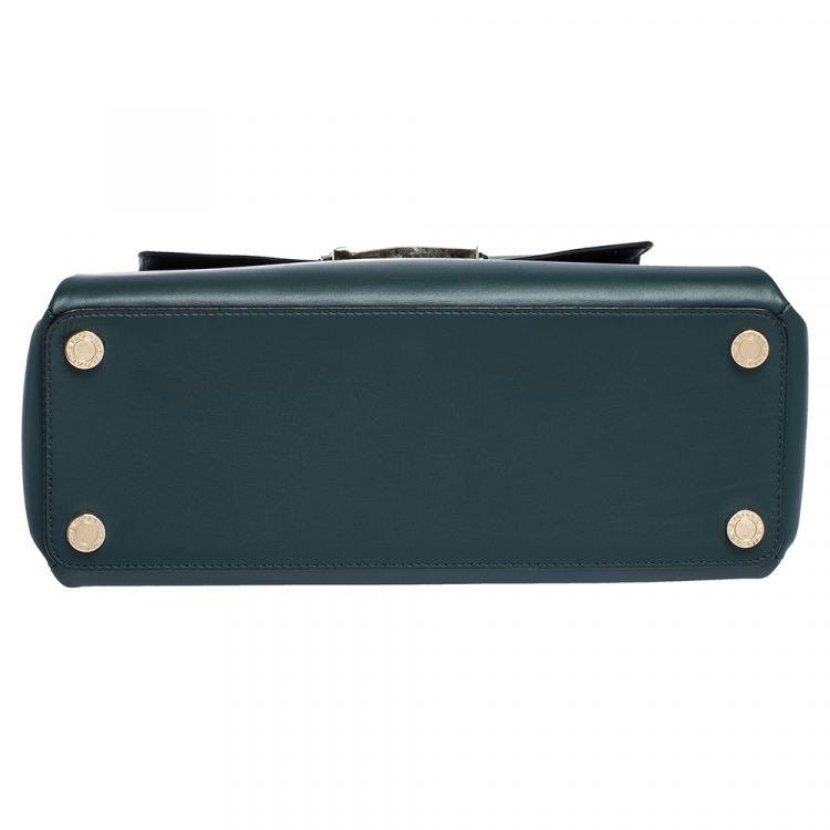 مملوكة مسبقًا Bvlgari Green/Black Leather Medium Serpenti Viper Top Handle Bag