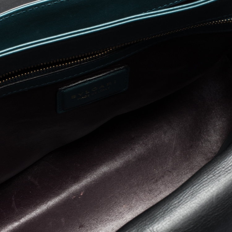 مملوكة مسبقًا Bvlgari Green/Black Leather Medium Serpenti Viper Top Handle Bag
