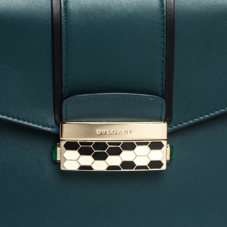 مملوكة مسبقًا Bvlgari Green/Black Leather Medium Serpenti Viper Top Handle Bag