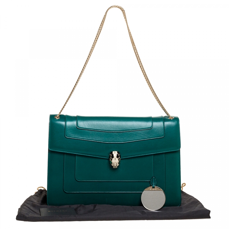 Pre Owned Bvlgari Green Leather Large Serpenti Forever Shoulder Bag
