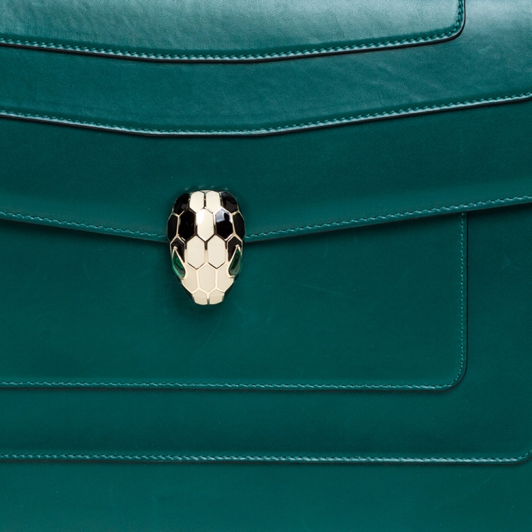 Pre Owned Bvlgari Green Leather Large Serpenti Forever Shoulder Bag