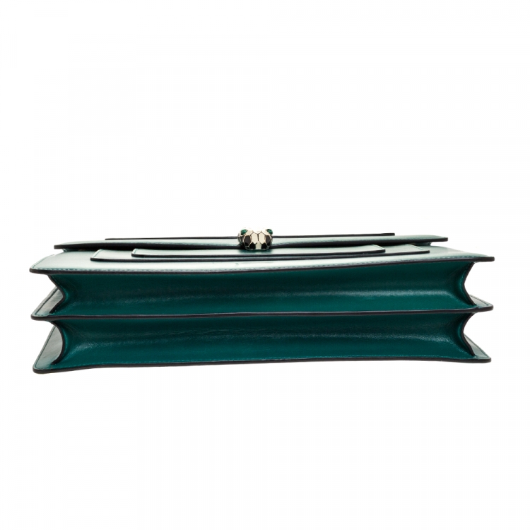 Pre Owned Bvlgari Green Leather Large Serpenti Forever Shoulder Bag