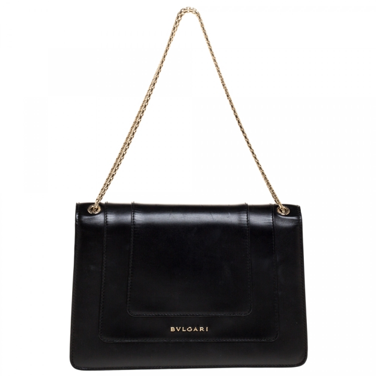Pre Owned Bvlgari Black Leather Medium Serpenti Forever Shoulder Bag