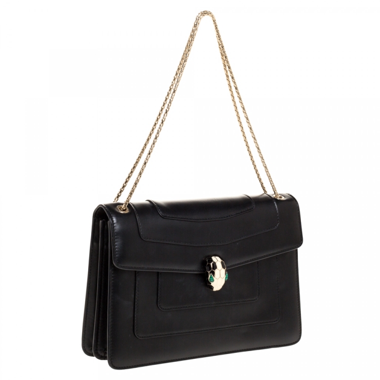 Pre Owned Bvlgari Black Leather Medium Serpenti Forever Shoulder Bag