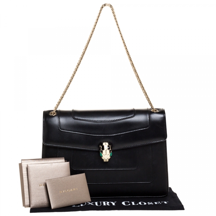 Pre Owned Bvlgari Black Leather Medium Serpenti Forever Shoulder Bag