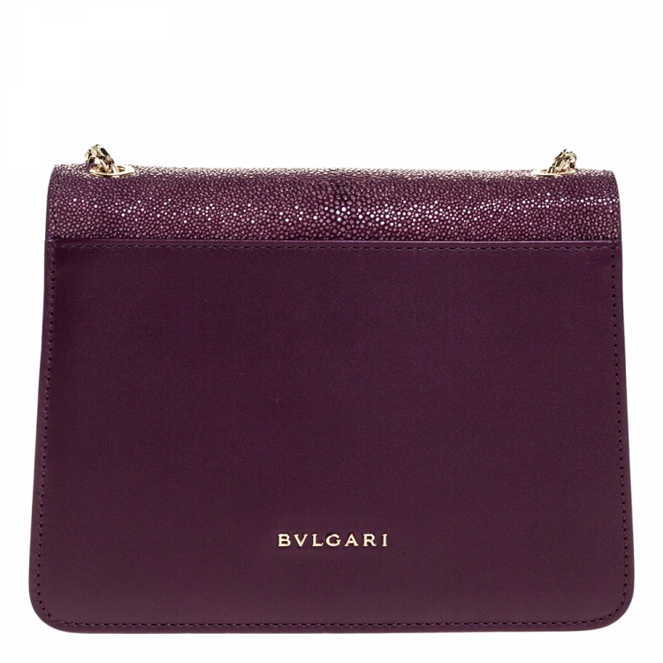 Pre Owned Bvlgari Purple Leather and Stingray Serpenti Forever Shoulder Bag