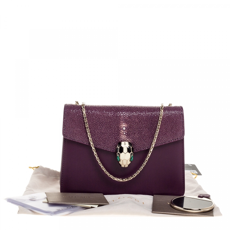 Pre Owned Bvlgari Purple Leather and Stingray Serpenti Forever Shoulder Bag