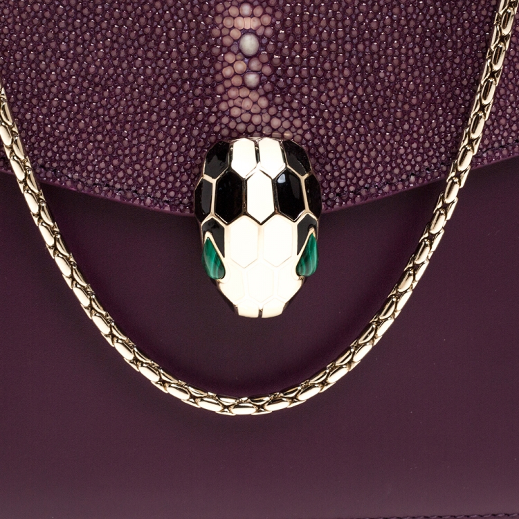 Pre Owned Bvlgari Purple Leather and Stingray Serpenti Forever Shoulder Bag